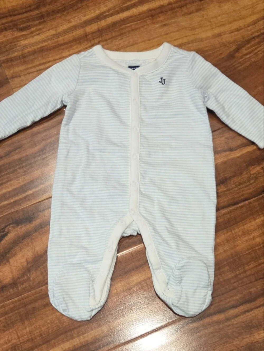 Janie and Jack NWT 0-3 Months Blue Stripe Footed One-Piece with Reversible Hat